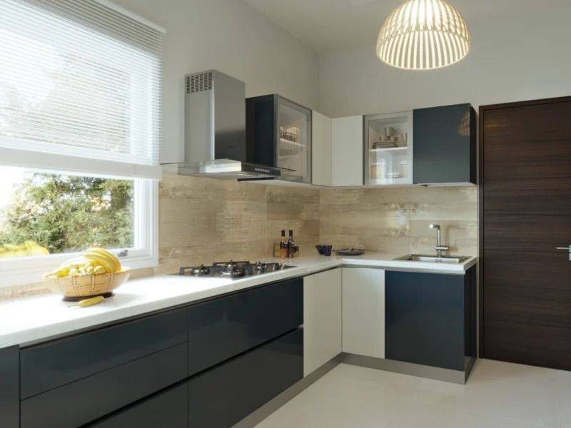 Neutral Tones L-Shaped Modular Kitchen in India