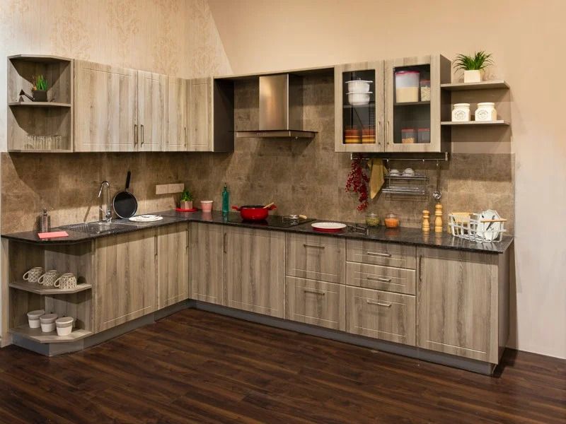 Vintage L-Shaped Modular Kitchen in India